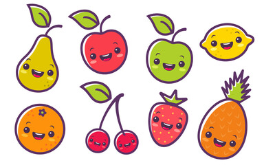 Vector fruits in kawaii style