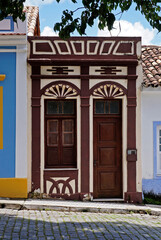 Fototapeta na wymiar Old facade in historic center in Sao Joao del Rei, Brazil
