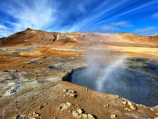 Fantastic natural sites around the lake of Myvatn, Iceland