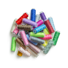 Isolated colored spools on white background with top view