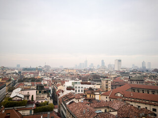 Fototapeta na wymiar Rare aerial view of Milan downtown, Italy