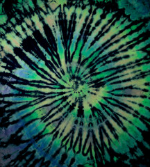 Spiral tie dye texture. Hippie tie-dye wallpaper. Boho festival tiedye background in green. - 394482186