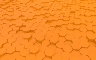 Orange hexagons background close-up. 3d render illustration.