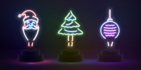 Vector realistic isolated neon sign of Merry Christmas and Happy New Year for invitation decoration.