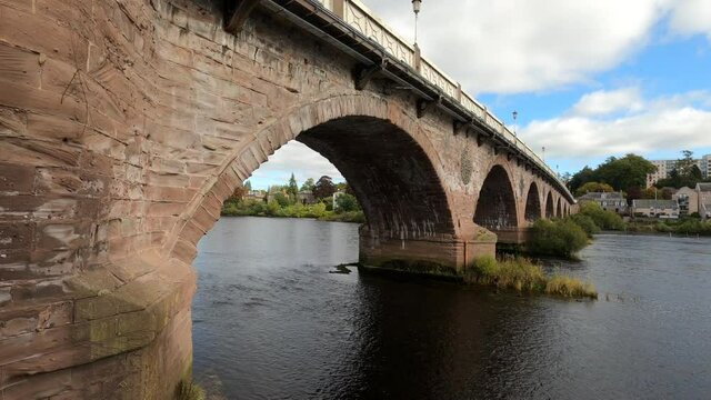Сlose up view to Smeaton Bridge and River Tay in Perth, Scotland