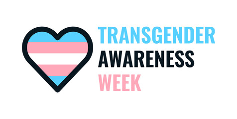 Transgender Awareness Week Logo with Trans Pride Flag Heart Symbol. Vector Design for Trans Awareness, Activism, Equality and Human Rights.