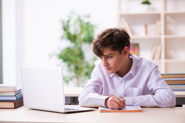 Schoolboy in tele-education concept in the classroom