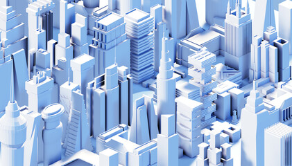 Modern City 3D render view. Business and banking area with skyscrapers, modern corporate architecture, Capital city, futuristic cityscape. Business background 