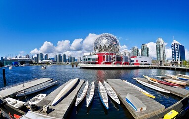 Obraz premium Dragon boats in water. Downtown Vancouver. British Columbia. Canada 