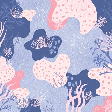 pattern vector illustration original con mar y plantas sobre fondo azul. ilustracion vectorial © Yui