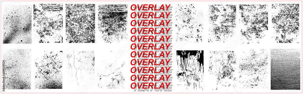 Poster stamp overlay texture. dirty grainy box in 16 textures with spray effect. drop ink splashes, destroy