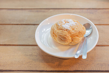 homemade Choux Cream on wood table