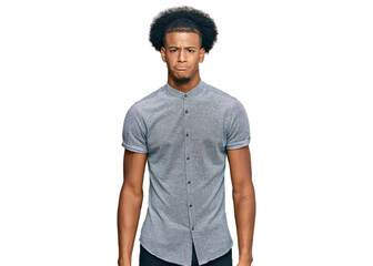 African american man with afro hair wearing casual clothes depressed and worry for distress, crying angry and afraid. sad expression.