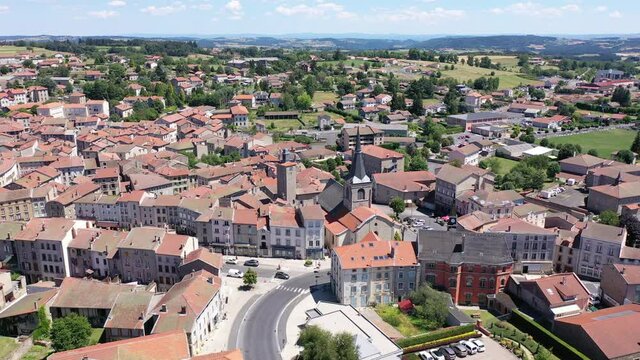 Panoramic view from above on the city Craponne-sur-Arzon. France