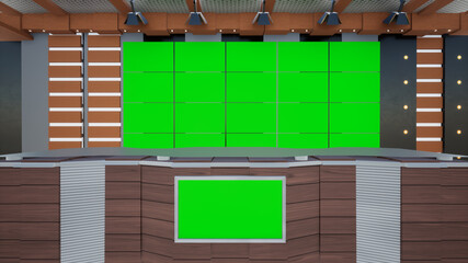 News Studio, Backdrop For TV Shows .TV On Wall.3D Virtual News Studio Background, 3d illustration
