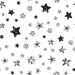hand drawn stars seamless pattern. Doodle star texture. Sky and night background.