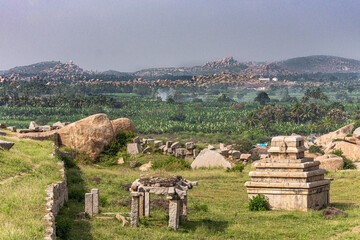 Hampi, Karnataka, India - November 4, 2013: Sunset Hill AKA Hemakatu. Down hill are lots of temple...