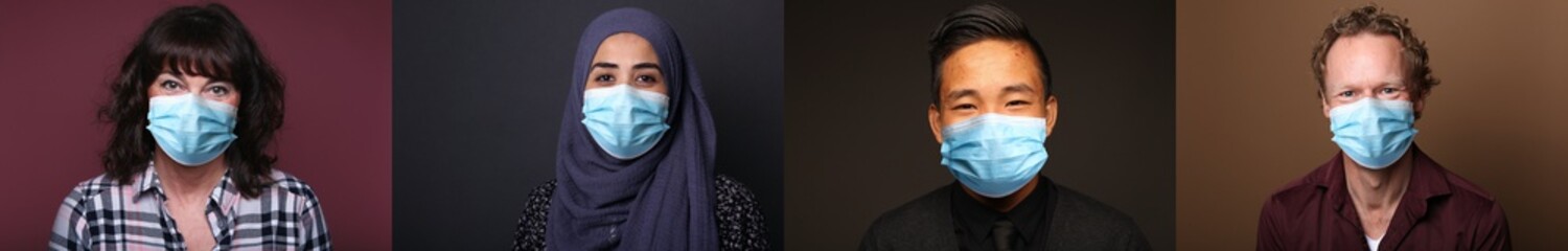 Naklejka premium Beautiful people wearing a mouth mask