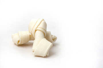 Variety of dog treats. Dod delicacy food on white background.