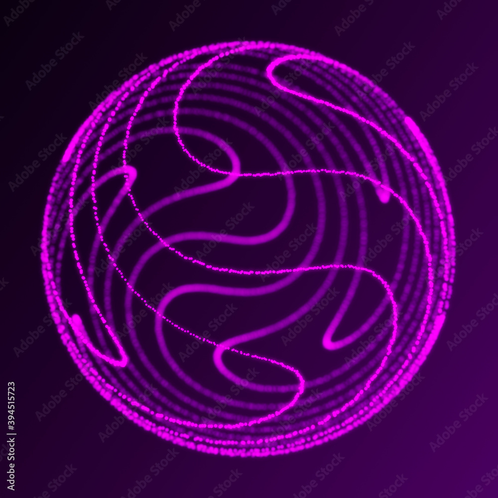 Poster abstract 3d sphere. sphere with twist lines. glowing lines twisting. outer space object. futuristic 