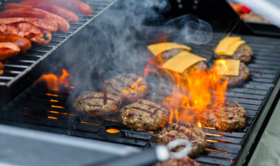 Barbecue Grill with Burgers and Hot Dogs