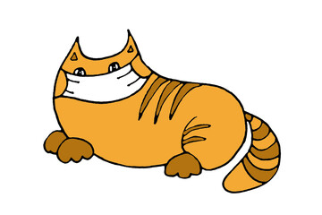 Fat ginger cat in a medical mask, color graphic drawing on a white background