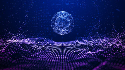 Connecting background dots and lines. Abstract wave. Music wave. Artificial intelligence. Big data technology .3d rendering.