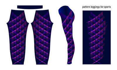 Abstract geometric pattern of purple stripes in a row color dark blue leggings for sports activities. Colorful print vector illustration.