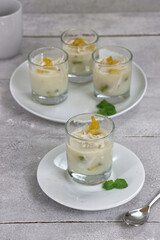 Puding es teler. Es teler Pudding made from young coconut, avocado and jack fruits with coconut milk.