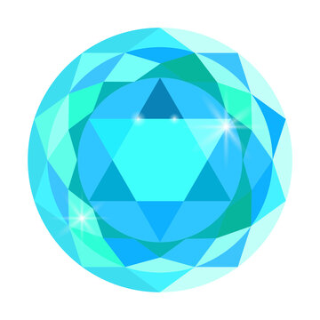 Button gem in cartoon style on white background. Round blue diamond. Vector image. EPS 10.