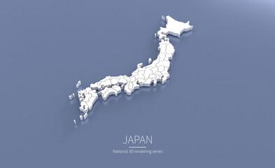 Japan Map 3d. National map 3D rendering set in Asia continent.