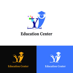 Y Initial letter for Education/Academy business logo template with Toga hat cap and children. Startup technology education
