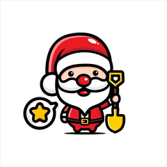 cute santa claus character holding a shovel