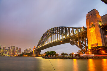 Sydney Harbour Bridge at night and city skyline