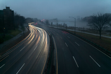 Fototapeta na wymiar Boston Night Highway Traffic