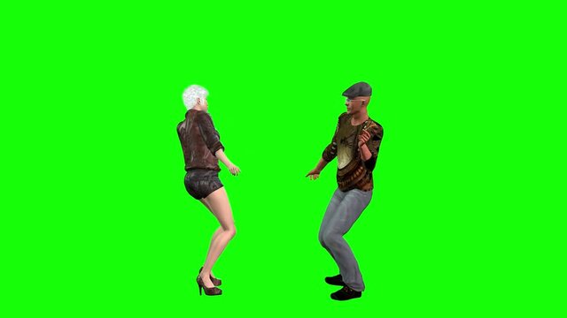3d animation of a young avatar man and woman dancing happily together.