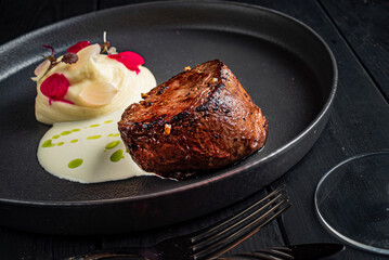 beef steak with mashed potato