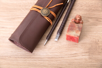 Seal and carving knife and tool kit on the table