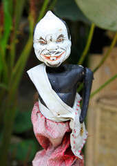 Traditional Indonesia carved wooden puppets or Wayang Golek.