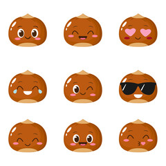 Obraz premium Cute happy brown almond character set