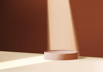 Podium background minimal scene with spotlight geometric platform. background vector 3d rendering with scene. stand to show cosmetic product. Stage showcase on pedestal modern 3d studio brown scene