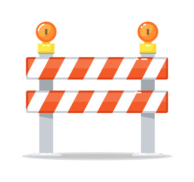 Road barrier barricade and warning light lamp isolated