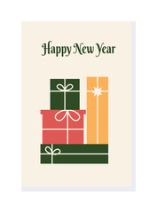 Happy new year card with gift box design isolated on white