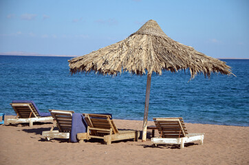 A beautiful tropical beach - Red Sea in Sharm El Sheikh. Summer landscape in Egypt.