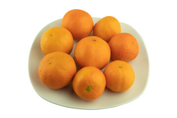 Fresh tangerines in a plate on a white background