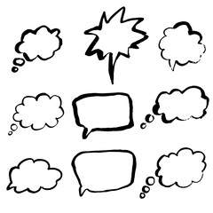 Hand drawn brush grunge speech bubbles set. Vector illustration.