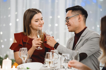 Young couple at the holiday table.
