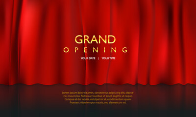 Grand opening with luxury red curtains concept design. Vector stock illustration for web and print design invitation, ceremony.