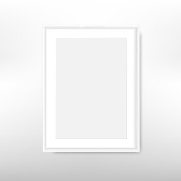 White picture frame. Realistic empty white picture frame mockup. Vector.