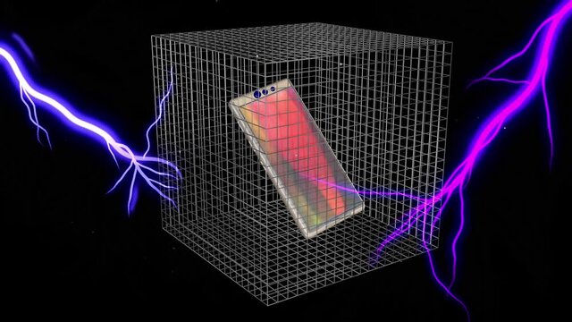 Smartphone , phone in Faraday Cage. 3d animation render